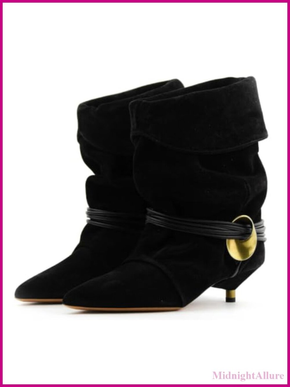 Slouchy Kitten Heel Ankle Boots Wide Calf Faux Suede Fold Over Pointed Toe